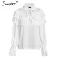 Simplee Ruffle stand collar vintage blouse shirt women Flare long sleeve white blouse Casual  summer chiffon blusas female