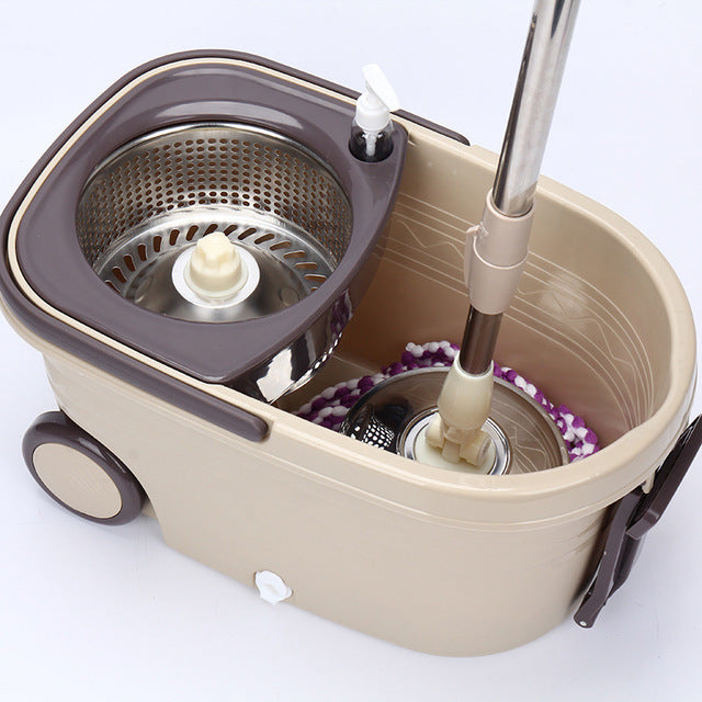 Spin Mop Bucket Stainless Steel Rotating Mop with Bucket Double Drive Hand Pressure Household Floor Cleaning Tools Set