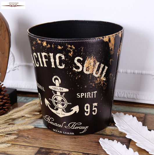 Vintage High-grade circular leather trash can Fashion simple without cover the bin wastebasket restoring ancient ways 26*26*20cm