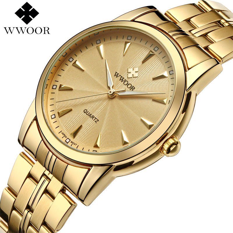 Top Brand Luxury Men Waterproof Stainless Steel Gold Watches Men's Quartz Clock Male Sports Wrist Watch WWOOR relogio masculino