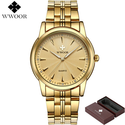 Top Brand Luxury Men Waterproof Stainless Steel Gold Watches Men's Quartz Clock Male Sports Wrist Watch WWOOR relogio masculino