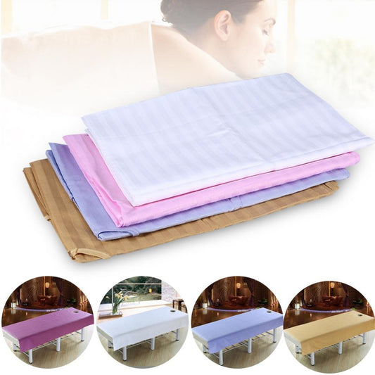 Soft Cotton Stripe Beauty Salon Sheet SPA Treatment Bed Cover With Face Breath Hole