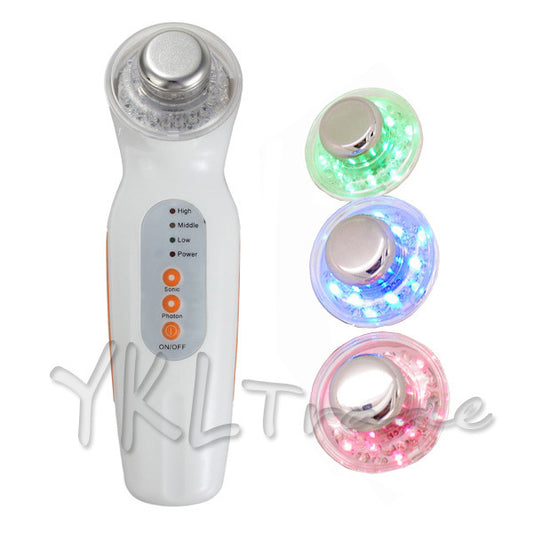 Skin Care Portable 3mhz 3 Color Massager Facial Ultrasonic Cleaner Face Photon LED Massage Ultrasound Beauty Spa Equipment Lift