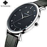 WWOOR Brand Luxury Men's Watches Waterproof Ultra Thin Simple Quartz Watch Men Leather Strap Sports Wrist Watch Male Black Clock