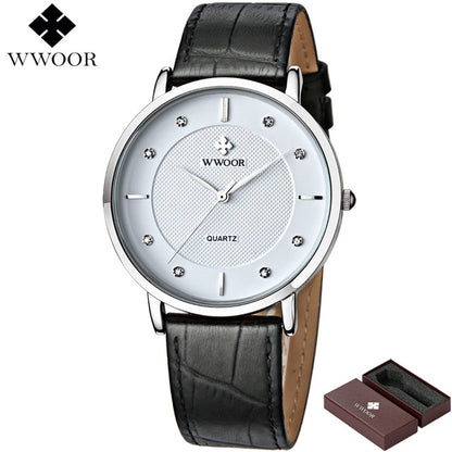 WWOOR Brand Luxury Men's Watches Waterproof Ultra Thin Simple Quartz Watch Men Leather Strap Sports Wrist Watch Male Black Clock