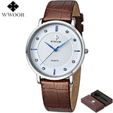 WWOOR Brand Luxury Men's Watches Waterproof Ultra Thin Simple Quartz Watch Men Leather Strap Sports Wrist Watch Male Black Clock