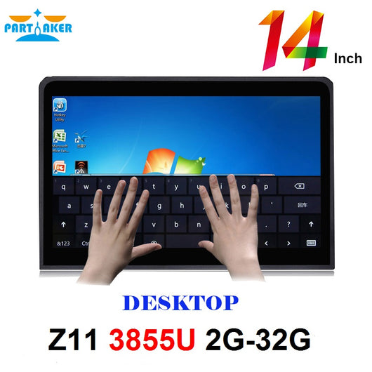 All In One PC with 14 Inch Desktop 10 Points Capacitive Touch Screen Intel Dual Core 3855u 2G RAM 32G SSD