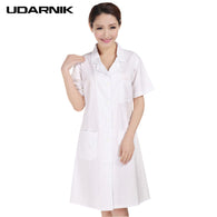 Lady White Short Sleeve Lab Coat Cotton Doctors Scientist Women Nurse Uniform Dress Costume Medical Clothing 903-227