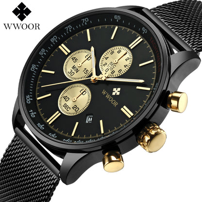 WWOOR Brand Men's Watches Quartz Chronograph Waterproof Clock Luxury Men Stainless Steel Military Sports Watch Relogio Mculino