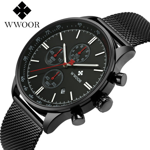 WWOOR Brand Men's Watches Quartz Chronograph Waterproof Clock Luxury Men Stainless Steel Military Sports Watch Relogio Mculino