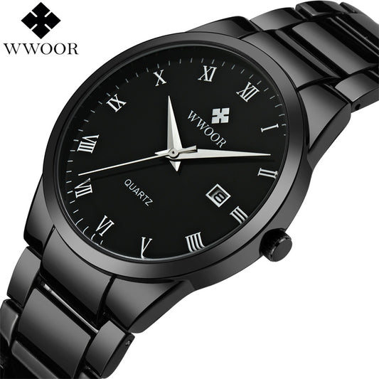 WWOOR Business Watches Men Stainless Steel Waterproof Sports Watches Men's Quartz Analog Date Simple Clock Male  Wrist Watch