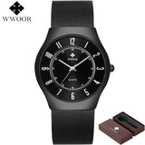 Top Brand Men's Watches Waterproof Simple Slim Luxury Stainless Steel Wristwatch Men Quartz Sports Watch Male WWOOR Silver Clock
