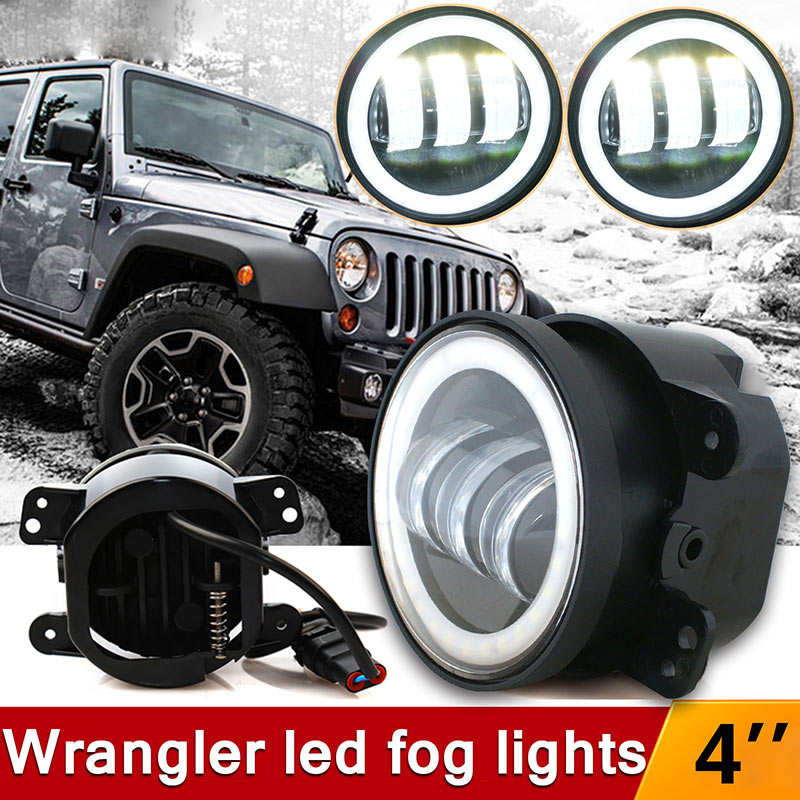 2pcs 4" Round Car LED Projector Fog Light 30W Angel Eye Halo Ring DRL Driving Bulbs Car Accessories For Jeep Wrangler 07-16 JK