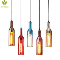 Mrosaa 220V Vintage Wine Bottle Pendant Light Artistic E27 Glass Hanging Lamp for Coffee Bar Restaurant Home Decoration Romantic