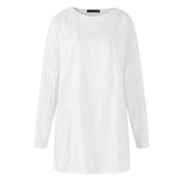 Plus Size Zanzea Women Spring O Neck Lantern Sleeve Solid Loose Casual Baggy Blouse Cotton Linen Shirt White Top Pullover