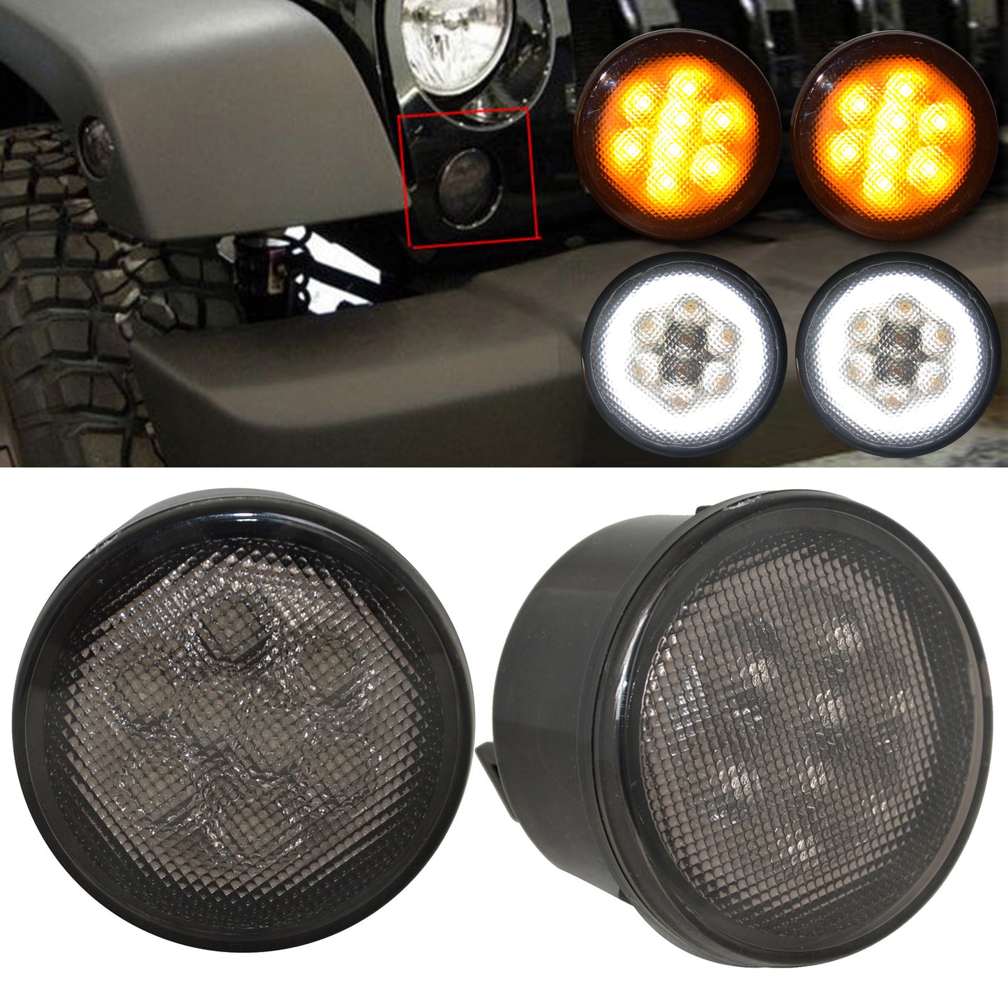 1Pair Car LED Light Front Fender Flares Grill Turn Signal Light Side Marker Lamp for Jeep Wrangler CSL2017