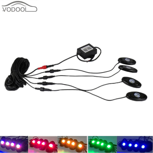 4Pcs Wireless Bluetooth LED RGB Lights Auto Car Chassis Decorative Atmosphere Lamp with Controller for Jeep Truck