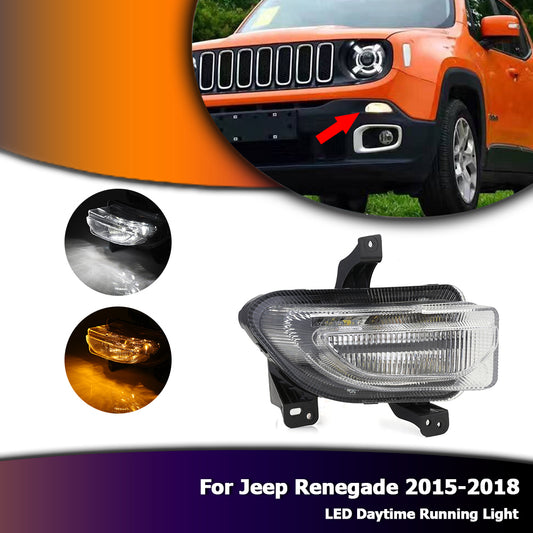 White Auto Car LED Daytime Running DRL With Yellow Turn Signal Light Daylights For Jeep Renegade 2015-18 D35