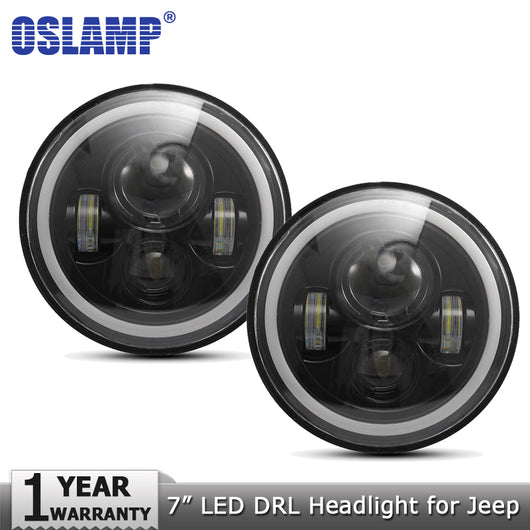 Oslamp 7inch 60W Amber White Halo Angle Eyes LED Headlight Bulb DRL Led Headlamp Driving Light 12v for Jeep Wrangler JK TJ LJ CJ