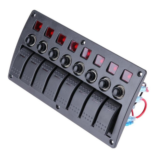 VODOOL Waterproof 8 Gang Switch Panel Car Boat Marine Red Led Rocker Switch Panel with LED lights for Cars RVs Ships Yachts