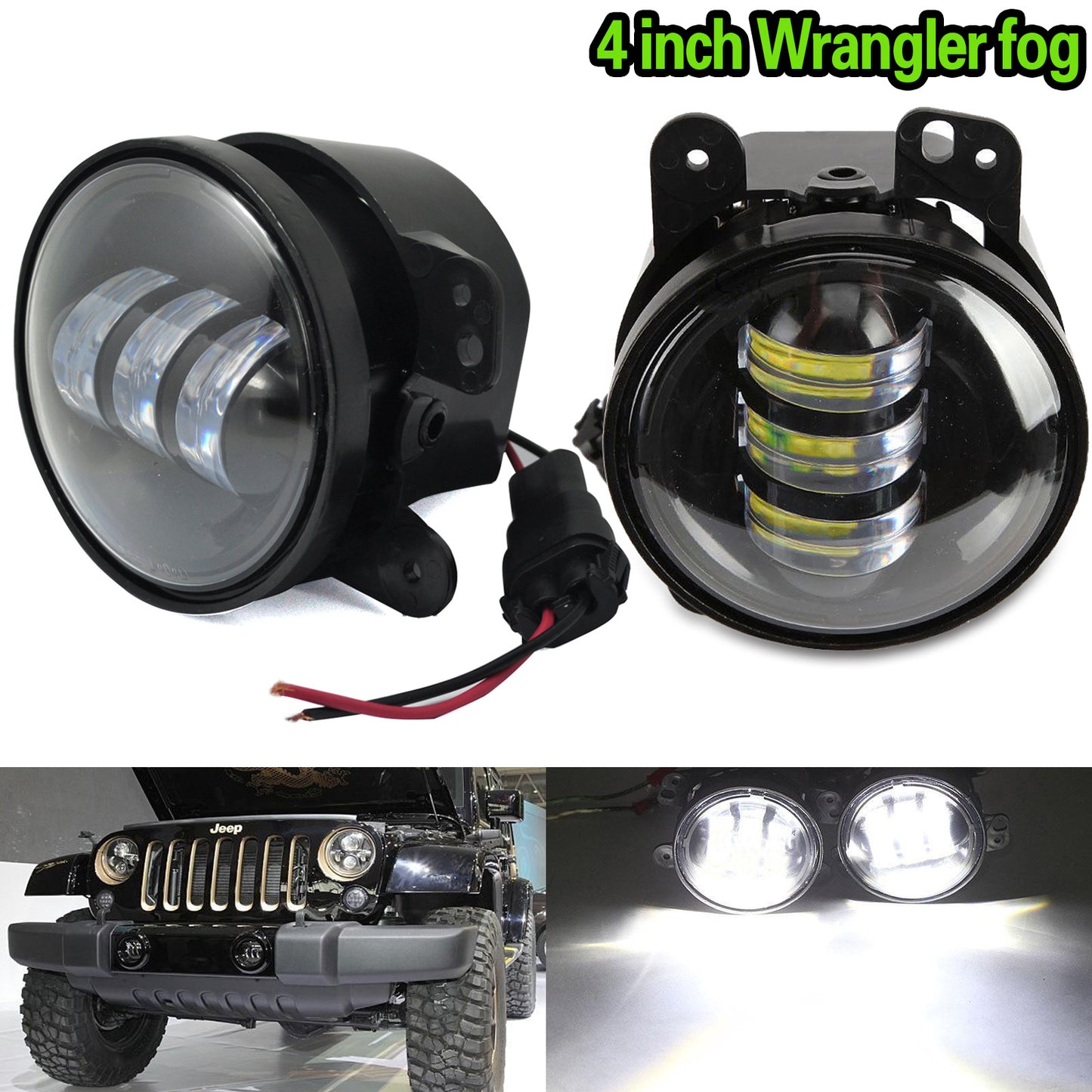 1Pair 4" 30W LED Fog Lights Len Projector LED Fog Lamps Bulb Auto LED Headlight Driving Offroad DRL Lamp for Jeep Wrangler JK