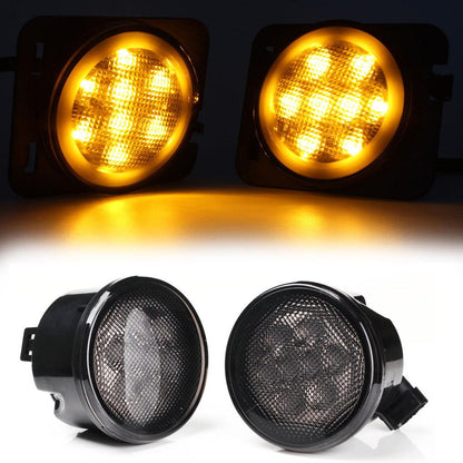 2 Pcs Amber LED Turn Signal Lights Smoke Lens Front Grill Lamp For 2007-2015 Jeep Wrangler USA CSL2017