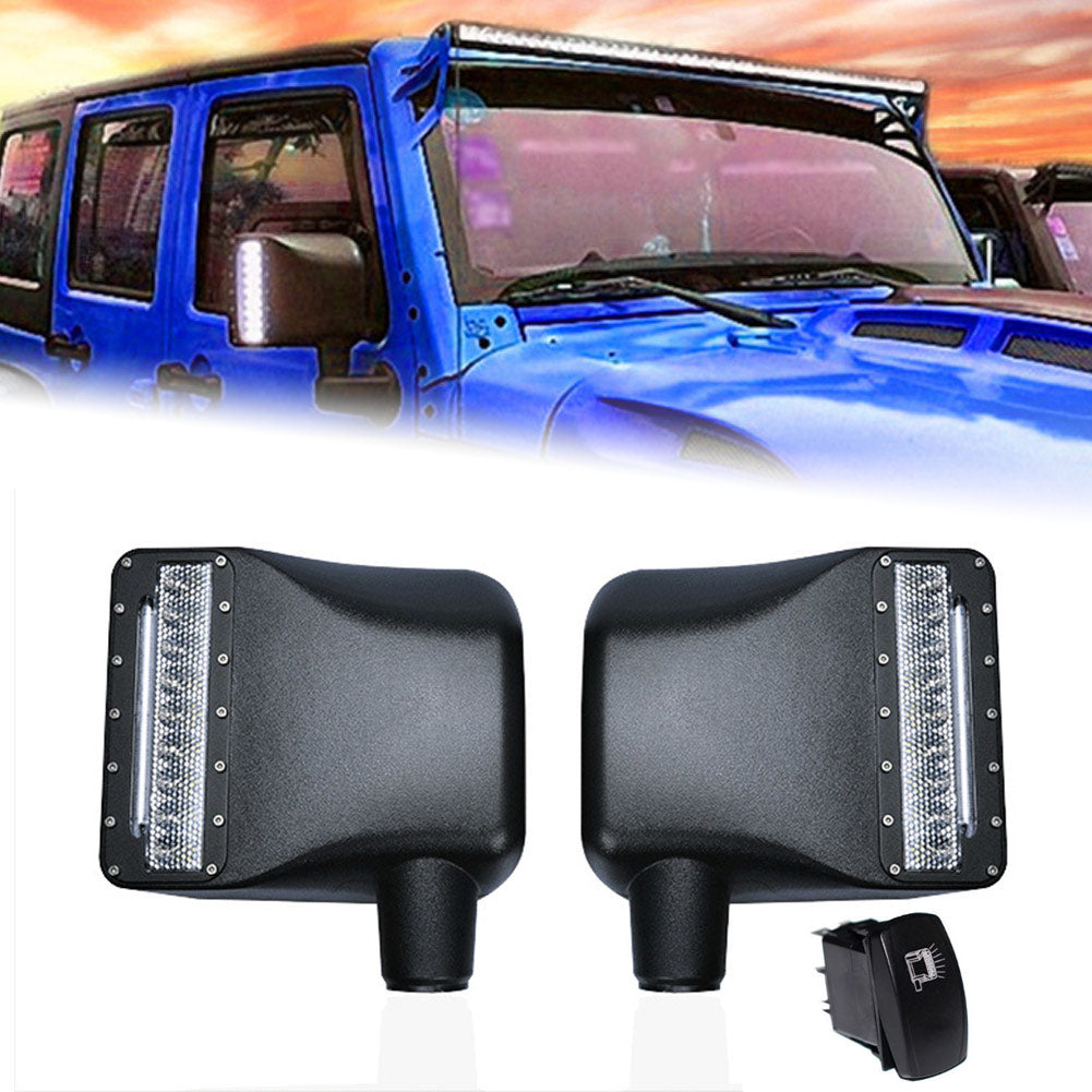 2 Pcs Car Side Mirror Housing LED Turn Signal Lights + Bonus Switch for Jeep Wrangler CSL2018