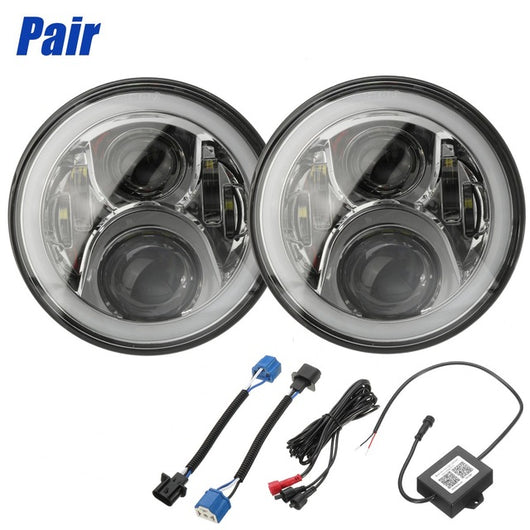 2Pcs 7 inch H4 H13 Off-road SUV LED Headlight Round RGB Head Lamp Halo DRL Hi/Lo Beam for Jeep for Wrangler JK 2007 2008-2016