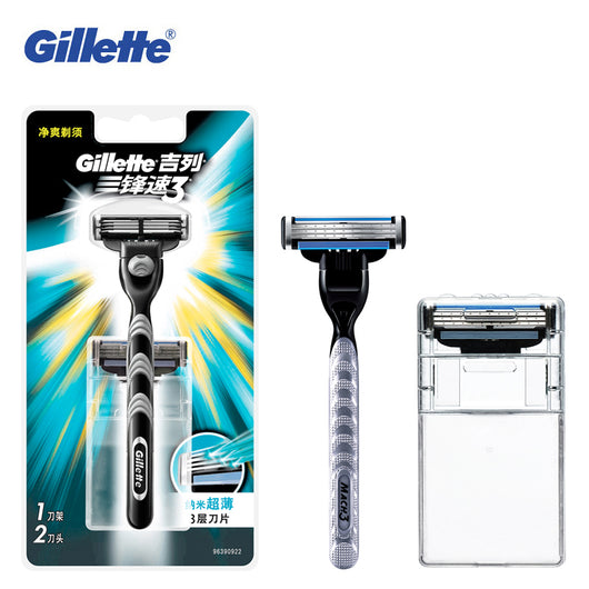 Genuine Gillette Mach 3 Shaving Razor For Men Shaving With 1 holder and 2 Replaceable Blades Stianless Steel Manual Razor