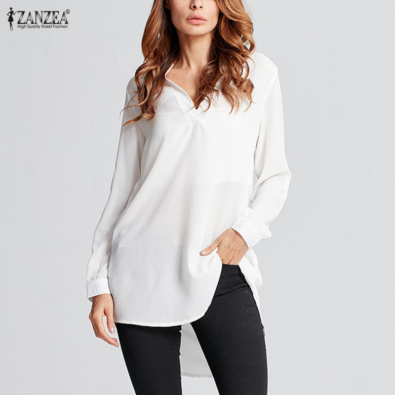 Top Fashion ZANZEA Women Chiffon Blouse 2018 Spring Autumn Sexy V-Neck Long Sleeve Shirts Casual Loose Blusas Plus Size 6XL 5XL