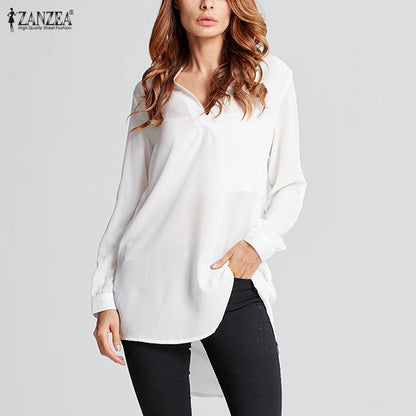 Top Fashion ZANZEA Women Chiffon Blouse 2018 Spring Autumn Sexy V-Neck Long Sleeve Shirts Casual Loose Blusas Plus Size 6XL 5XL