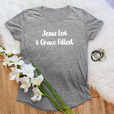 Jesus Led & Grace Filled T-shirt women fashion slogan tops Christian 90s girl gift tops summer cotton tees camisetas art t shirt