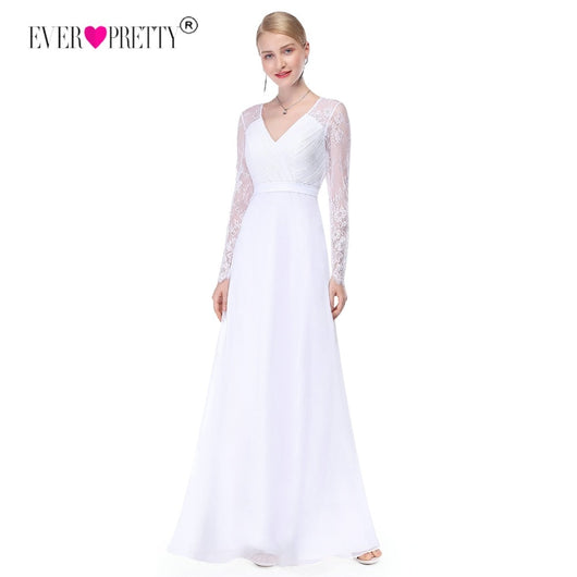 Ever Pretty Illusion Long Sleeve Wedding Dresses Lace A Line V Neck Simple Bridal Dresses 2018 Vestido Noiva Praia Casamento