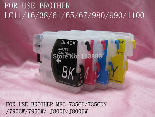 4 ink 16/38/61/65/67/980/990/1100 refillable ink cartridge for brother MFC- 735CD/735CDN/790CW/795CW/J800D/J800DW printer empty