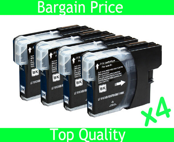 4 x Black Ink Cartridge for Brother LC980 LC1100 LC38 LC67 LC61 for Brother DCP-145C DCP-165C DCP-185C DCP-385C DCP-535CN