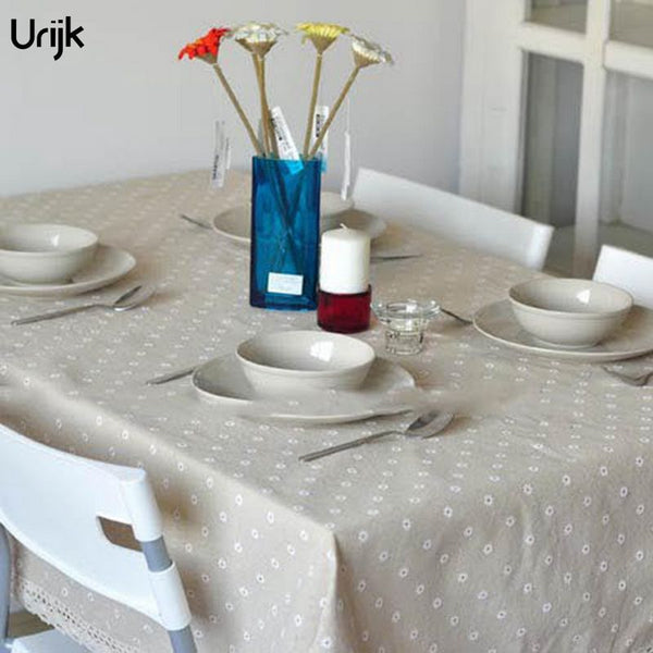 Urijk 1PC High Quality Table Cloth For Restaurant Linen Tablecloth Small White Chrysanthemum Printed Table Cover Wholesale