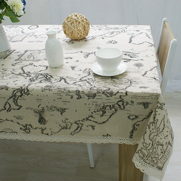 High Quality World Map Lace Table Cloth Square Rectangular Tablecloth Linen cotton Table Cover for Home Restaurant Decoration