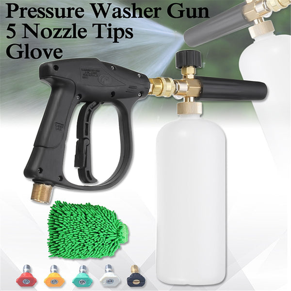 High Pressure Washer Gu n Water Jet 3000 PSI M22 1/4 Inch Snow Suds Lance Cannon 1L Glove 5 Nozzle Tips Set