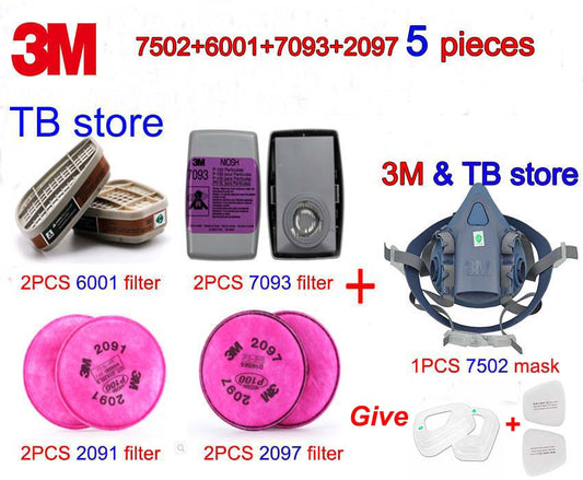 3M 5 sets respirator mask 7502+6001+7093+2091+2097 Combination gas mask Variety Protection Types of respirator gas mask