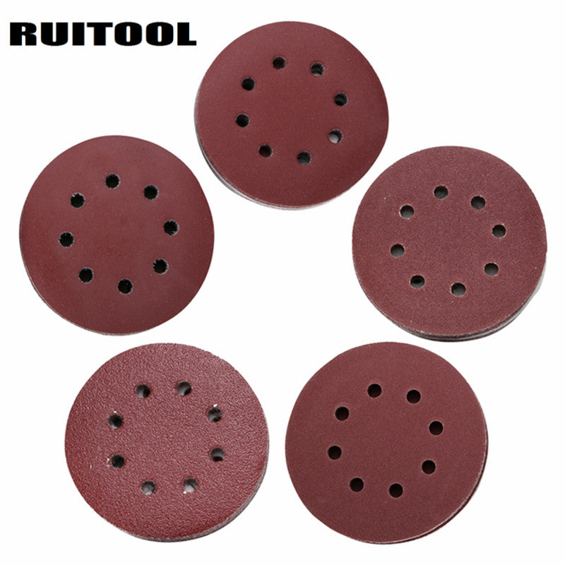 RUITOOL 5"/125mm Sand Paper Flocking Discs 60-1200 Grits For Metal Wood And Glass Polishing Grinding Tools 100pcs