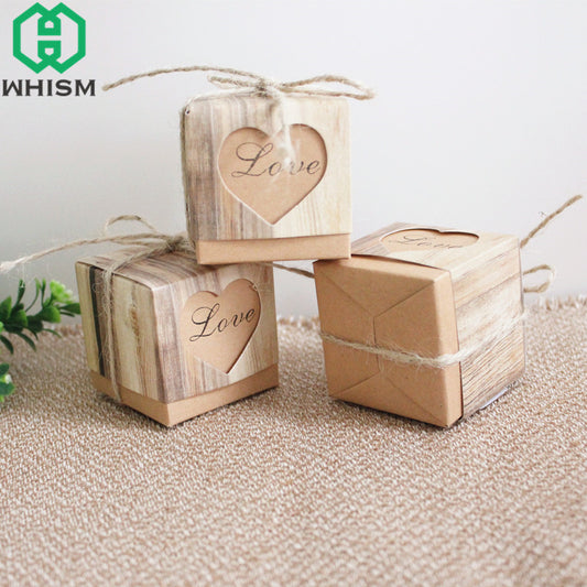 WHISM LOVE Kraft Paper Candy Box Bake Small Cake Ice Cream Box for Wedding Candy Gift Packaging Decorative Box With Burlap Twine