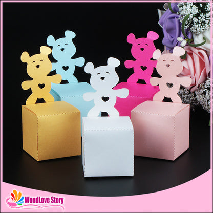 WondLove Story 10pcs/lots Laser Cut Bear Candy Box Baby Shower Favors Gift Box Cake Box Birthday Party Favors Decoration Kids