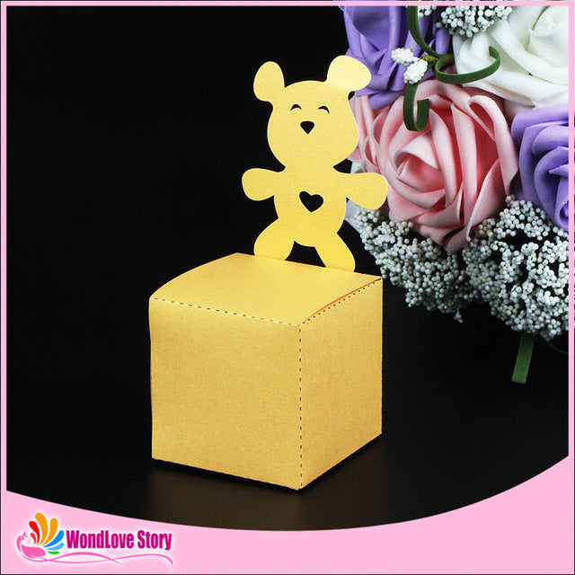 WondLove Story 10pcs/lots Laser Cut Bear Candy Box Baby Shower Favors Gift Box Cake Box Birthday Party Favors Decoration Kids