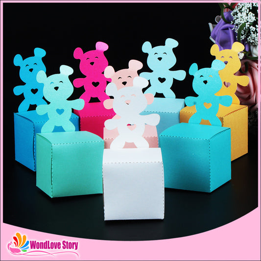 WondLove Story 50pcs/lots Laser Cut Bear Candy Box Baby Shower Favors Gift Box Cake Box Birthday Party Favors Decoration Kids