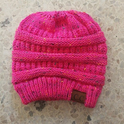 Solid Color CC Ponytail Beanie Hat Women Crochet Knit Cap Winter Skullies Beanies Warm Caps Female Knitted Stylish Hats