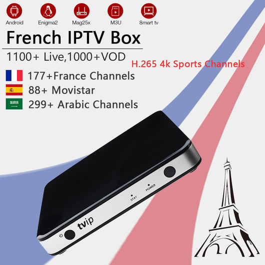 Procaja French IPTV TVIP 605 Android/Linux Smart TV Box+ 1100+live Mag IPTV subscription Spain Arabic m3u H.265 IP TV KO MAG25X