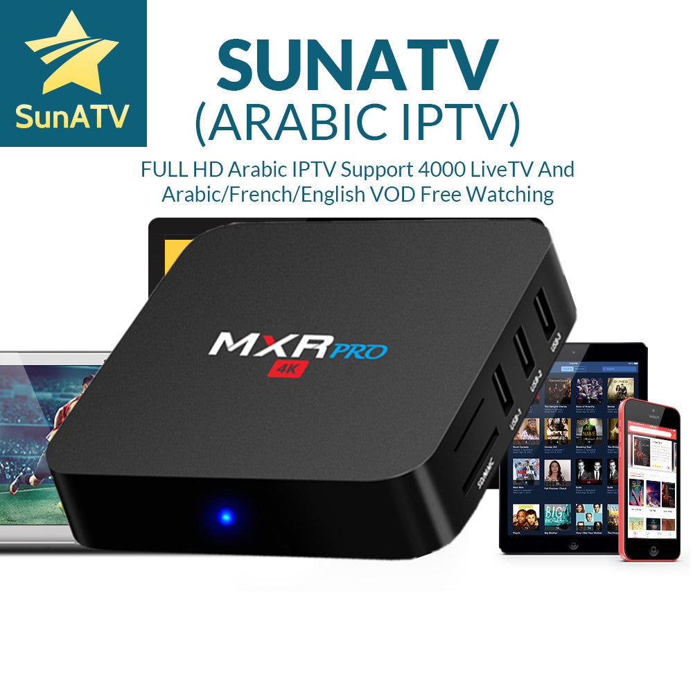 SUNATV IPTV With 1 Year MXR PRO Smart TV  Italy IPTV  Box  4G/32G 4000Channels France Arab Bulgaria Sweden USA Canada Set-top