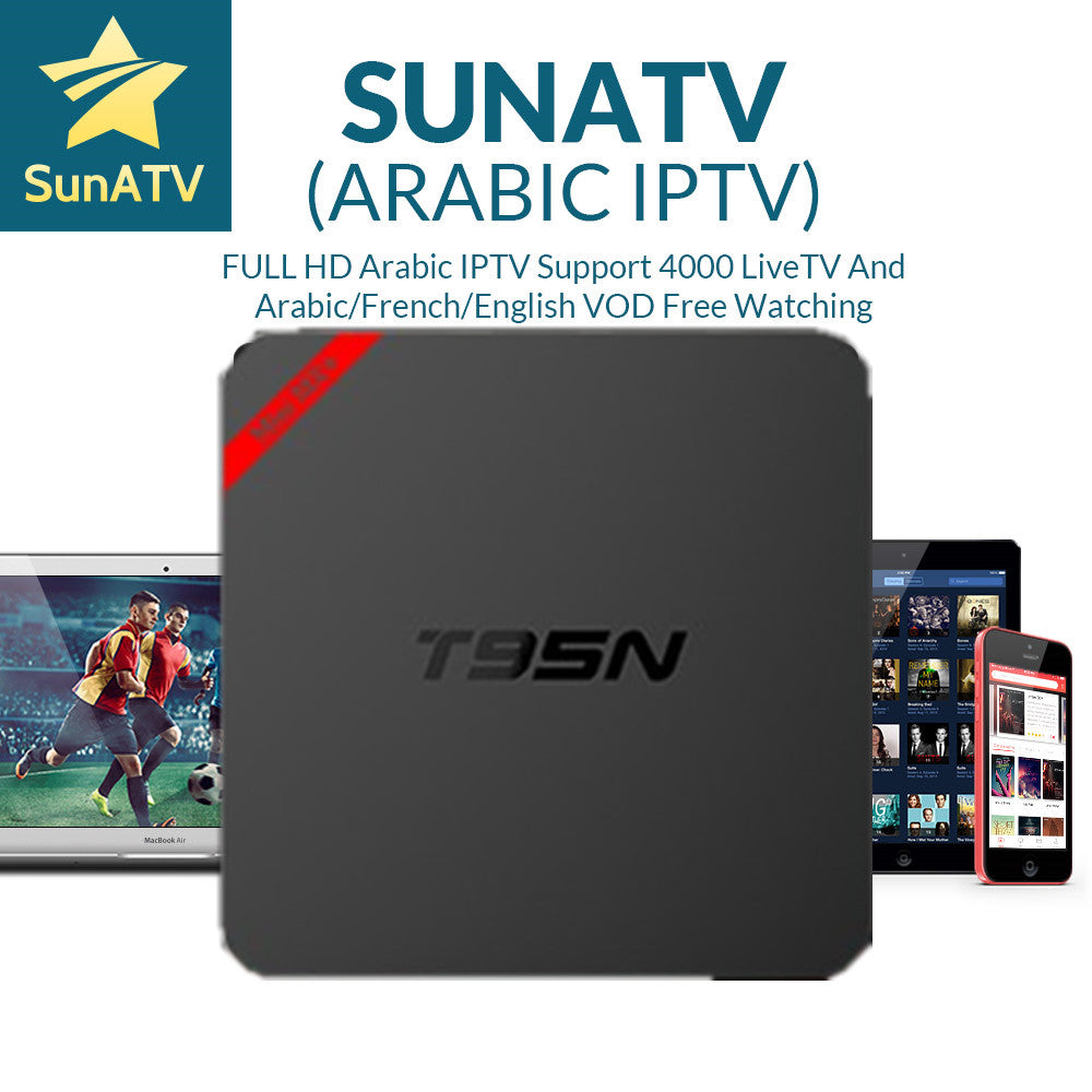 T95N With 1 Year SUNATV IPTV Android TV Box Amlogic S905 4000Channels configured France Arab dutch Sweden USA Canada Smart TV