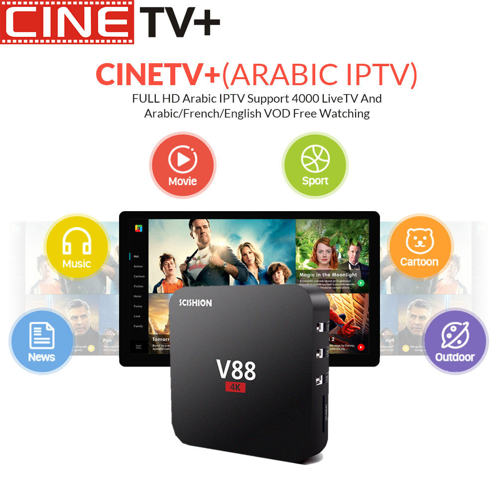 V88 Mini 1G8G Android TV Box with 1 Year CINETV configured Arabic IPTV Europe iptv French Set top box smart box Poland Canada