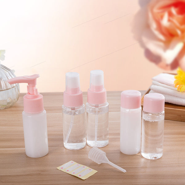 Portable Travel Storage Bottles Plastic Cosmetics Makeup Organizer Lotion Cream Dispenser Spray Package Bottles Pink 7Pcs/Set